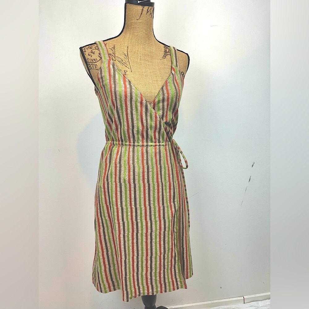 Mango MNG Suit wrap dress Striped Breathable Woven Rayon Blend Beach Wear Boho